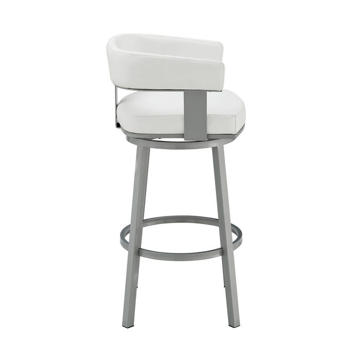 Faux Leather And Iron Swivel Low Back Bar Height Chair 38" - White