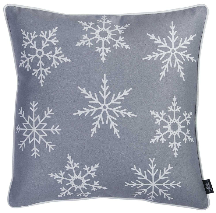 18"Lx18"H Holiday Snow Flakes Throw Pillow Cover - Silver And Gray