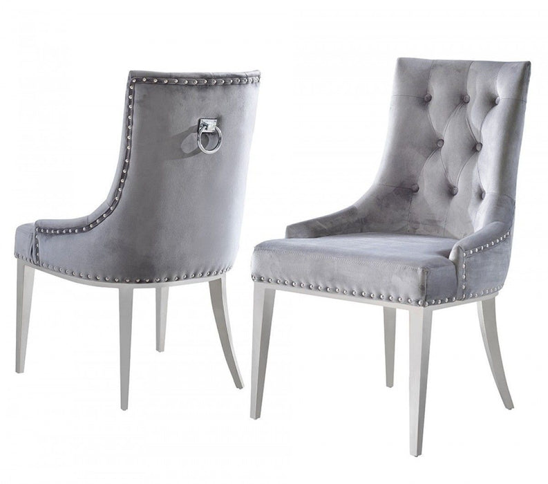 Velvet Tufted Dining Chairs (Set of 2) - Gray