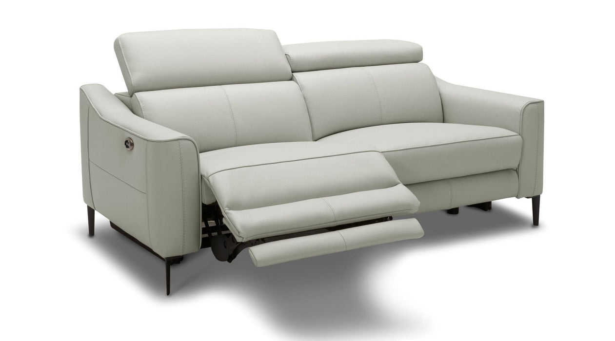 Genuine Leather And Black Power Reclining Love Seat with USB 60" - Gray
