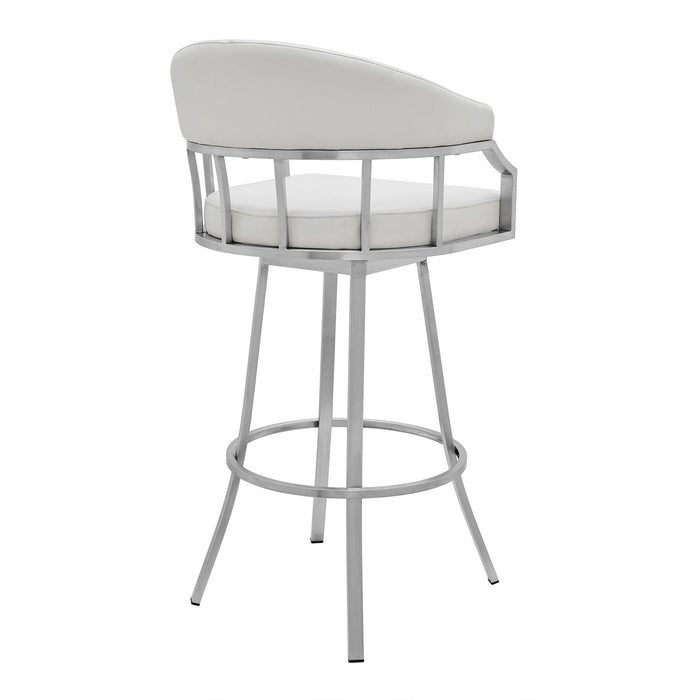 Faux Leather Swivel Low Back Bar Height Chair 40" - White Iron