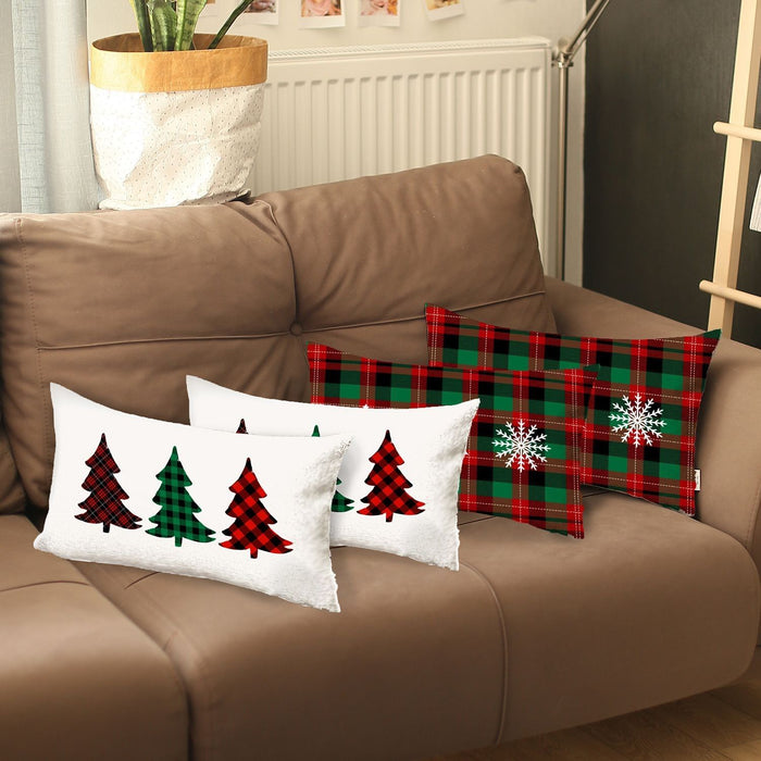 Christmas Plaid Lumbar Decorative Pillows (Set of 4) - Multicolor