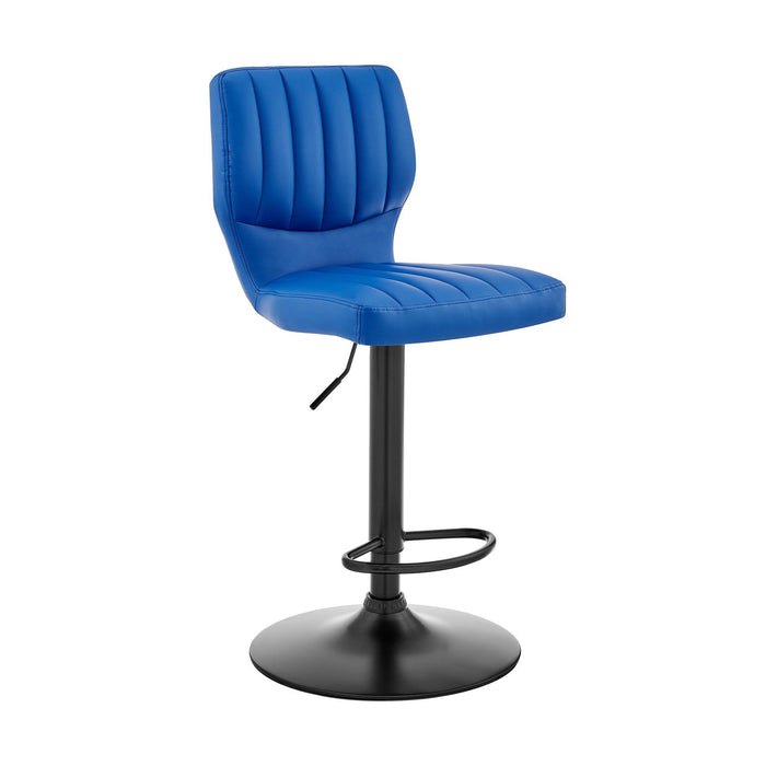 Faux Leather Textured Adjustable Bar Stool - Blue