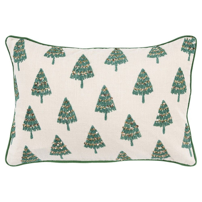 Modern Christmas Tree Lumbar Throw Pillow - Ivory And Green