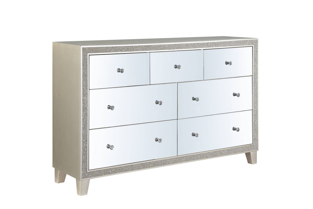 Solid Wood Mirrored Multi Drawer Triple Dresser 63" - Mirrored And Champagne