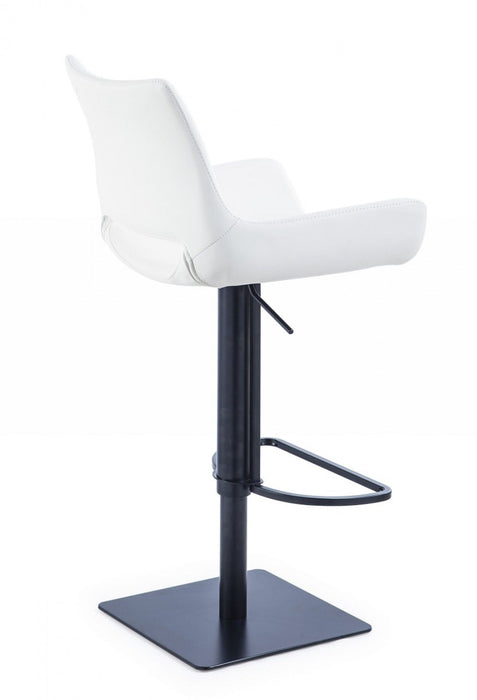 Faux Leather And Black Swivel Adjustable Height Bar Chair With Footrest 43" - White