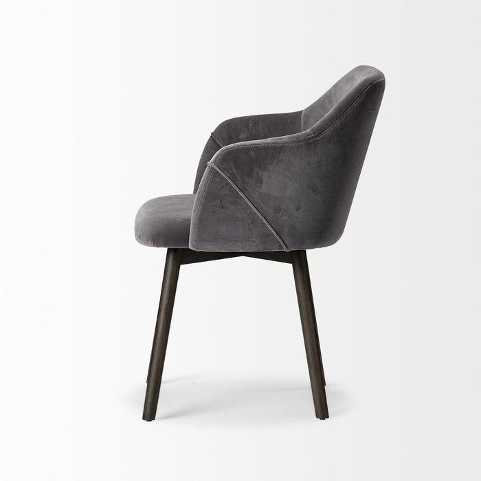 Gray Velvet Wrap With Black Wooden Base Dining Chair