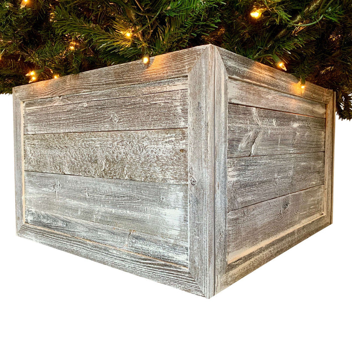 23"Hx15"L Plank Christmas Tree Collar - Gray And White Wash